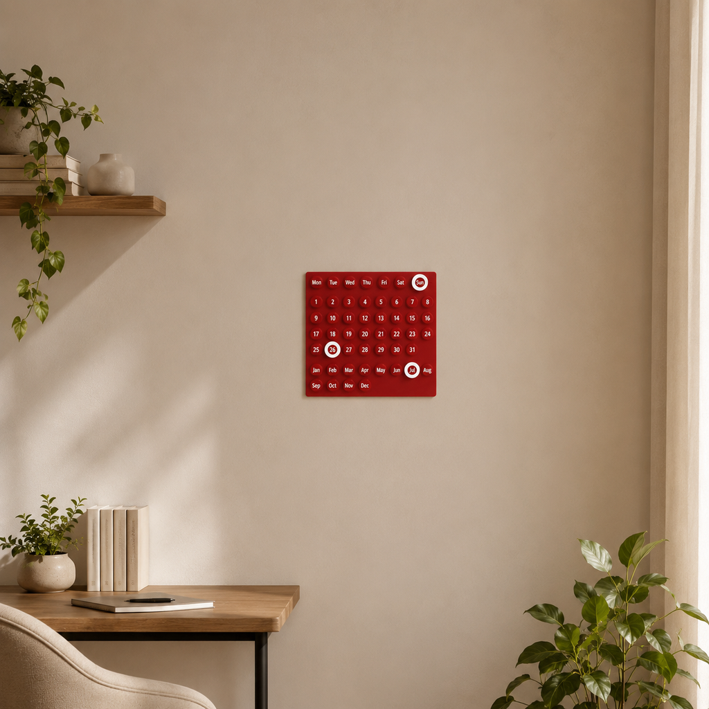 Red Perpetual Calendar | Lifetime Study Desk Office Table Décor | aesthetic