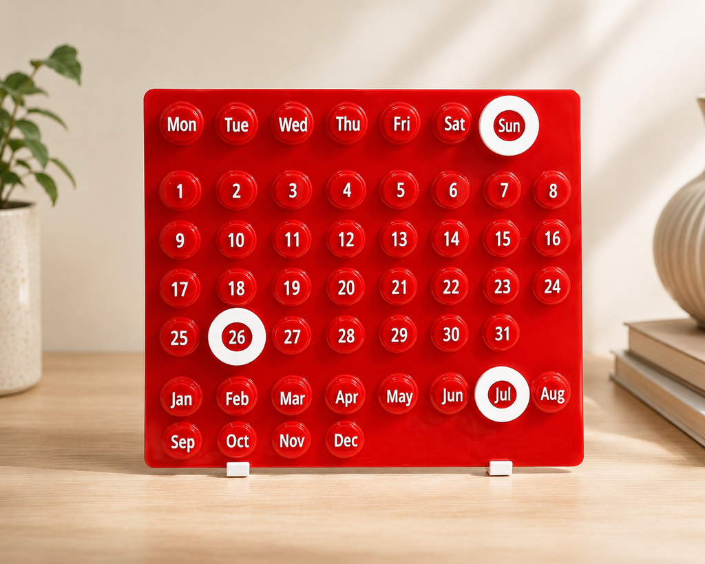 Red Perpetual Calendar | Lifetime Study Desk Office Table Décor | aesthetic