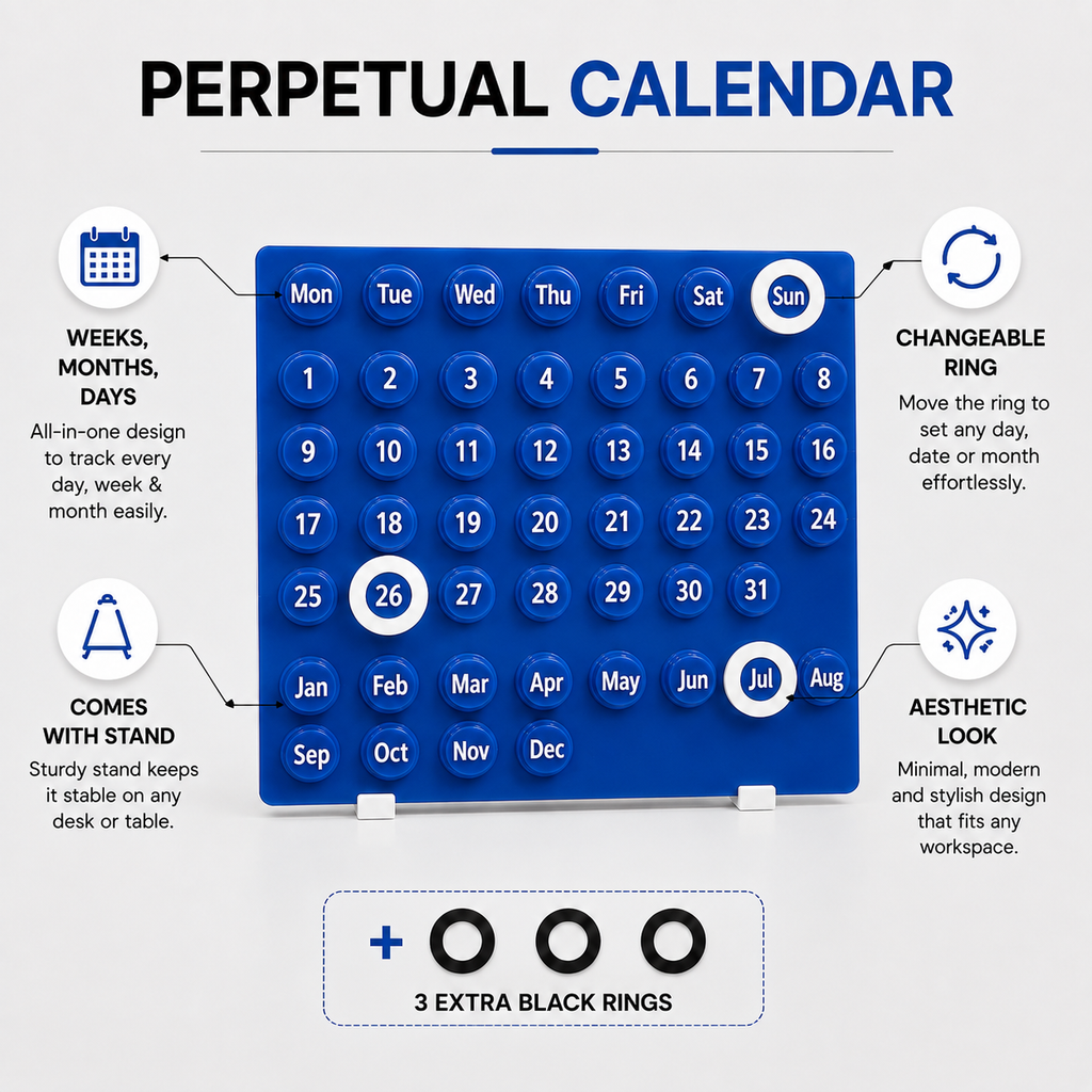 Red Perpetual Calendar | Lifetime Study Desk Office Table Décor | aesthetic